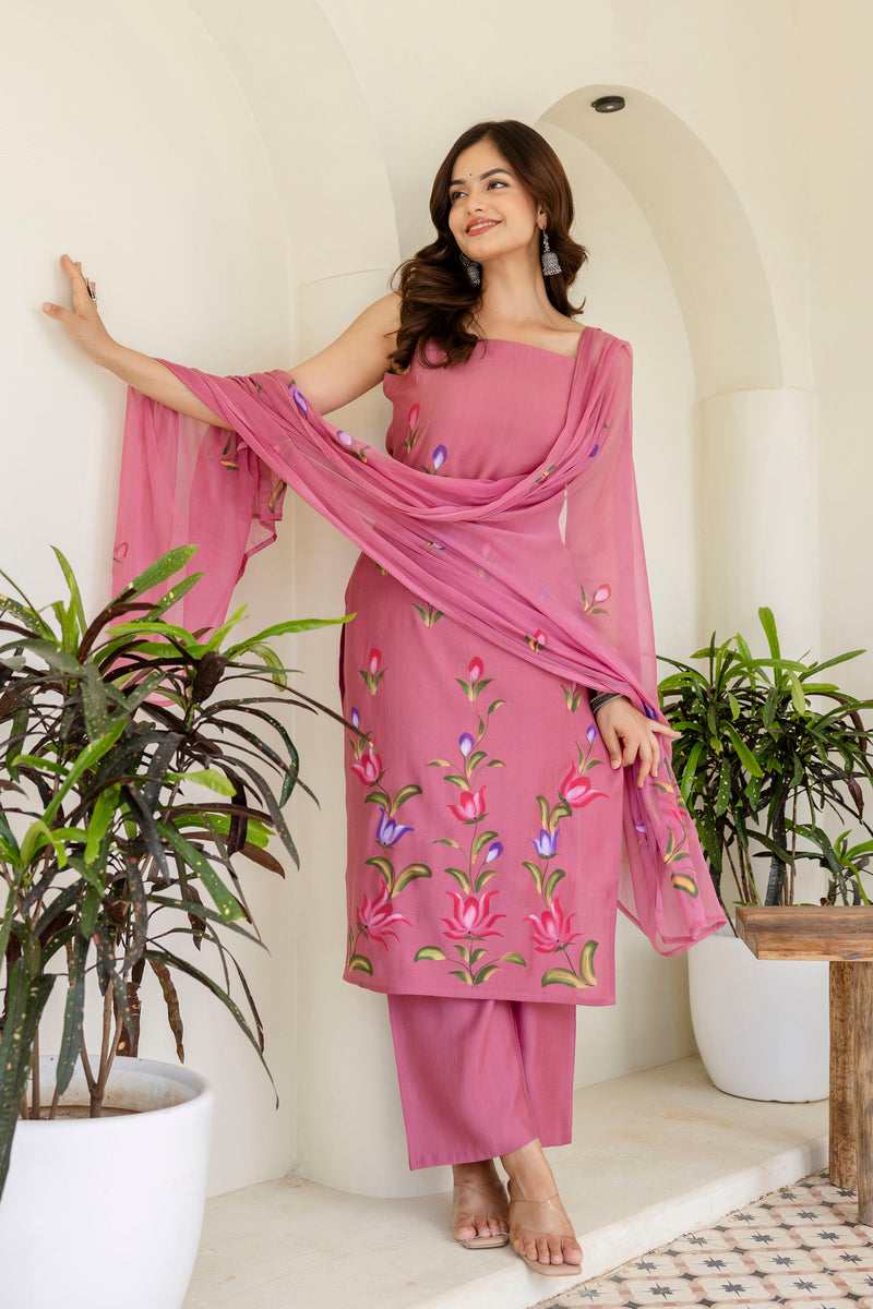 EthniFlair Floral Printed Kurta with Trousers & Dupatta
