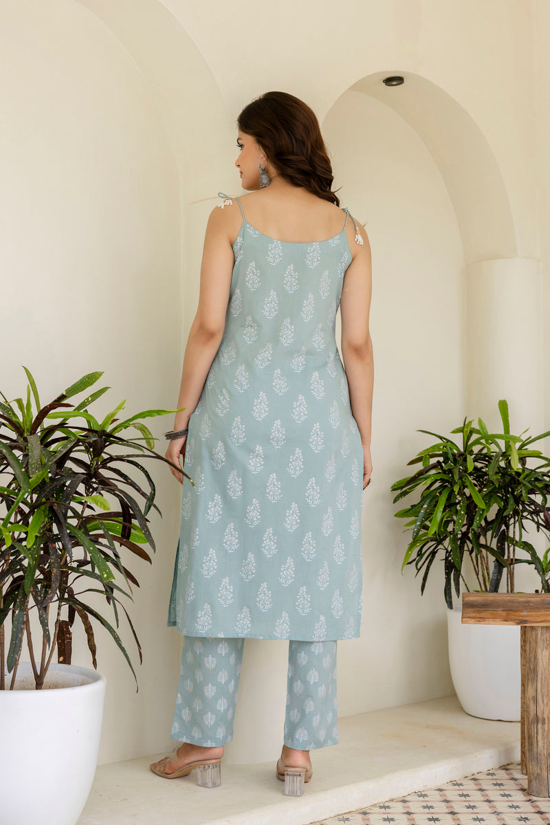 EthniFlair Floral Printed Shoulder Straps Kurta With Trousers & Dupatta