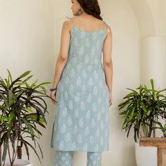 EthniFlair Floral Printed Shoulder Straps Kurta With Trousers & Dupatta