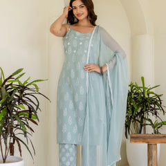 EthniFlair Floral Printed Shoulder Straps Kurta With Trousers & Dupatta