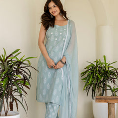 EthniFlair Floral Printed Shoulder Straps Kurta With Trousers & Dupatta