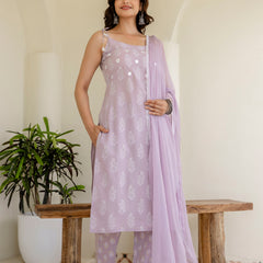 EthniFlair Floral Printed Shoulder Straps Kurta With Trousers & Dupatta