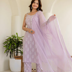 EthniFlair Floral Printed Shoulder Straps Kurta With Trousers & Dupatta