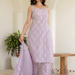 EthniFlair Floral Printed Shoulder Straps Kurta With Trousers & Dupatta