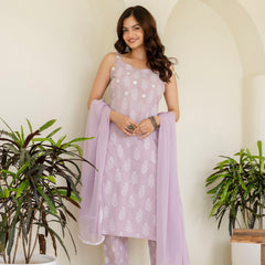 EthniFlair Floral Printed Shoulder Straps Kurta With Trousers & Dupatta