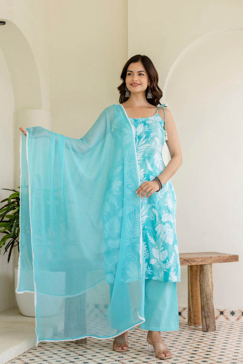 EthniFlair Floral Printed Kurta with Trousers & Dupatta
