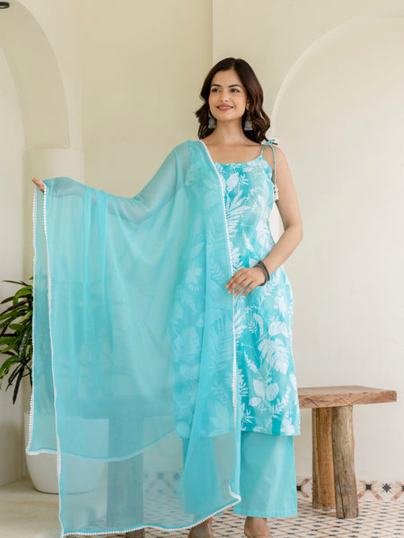 EthniFlair Floral Printed Kurta with Trousers & Dupatta