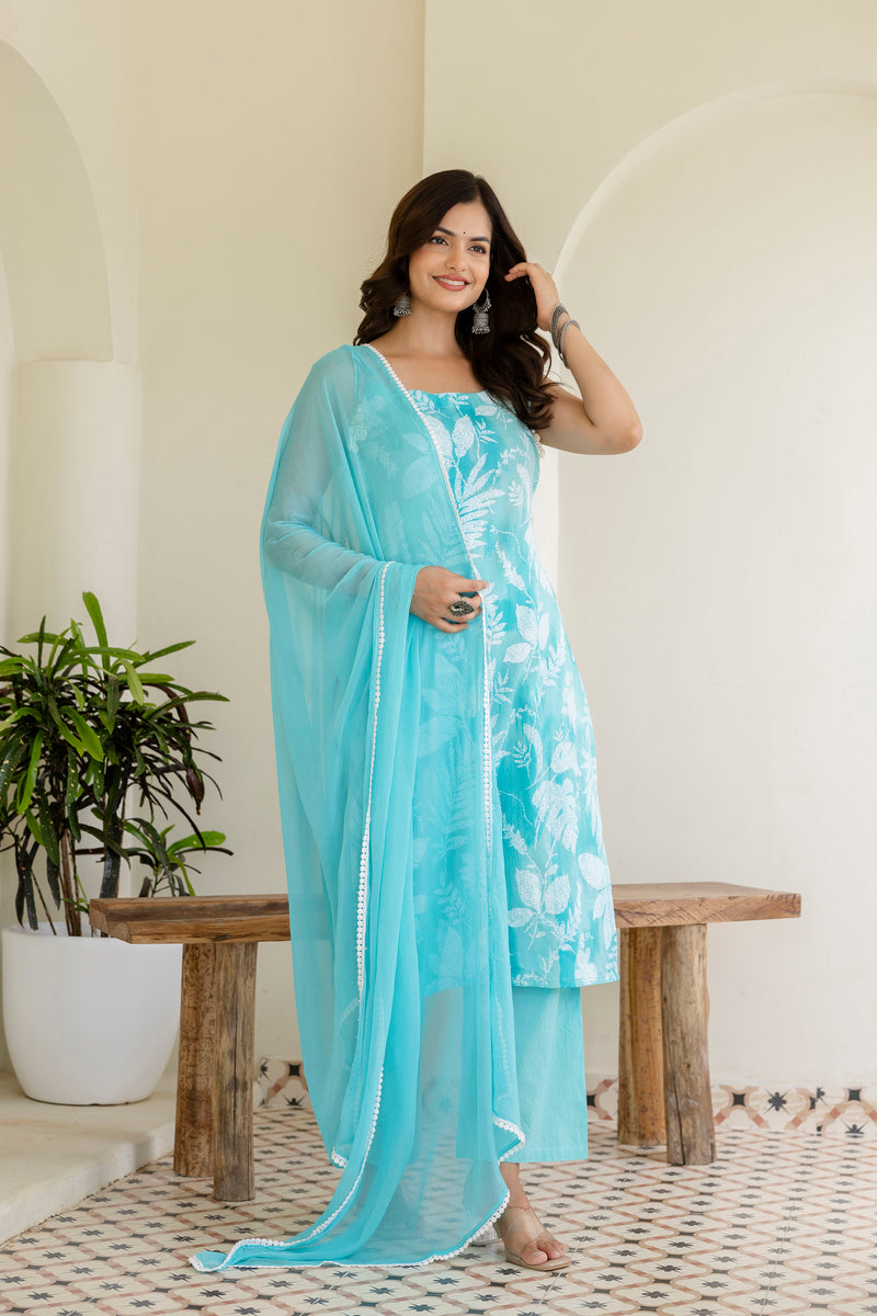 EthniFlair Floral Printed Kurta with Trousers & Dupatta