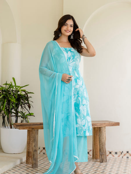 EthniFlair Floral Printed Kurta with Trousers & Dupatta