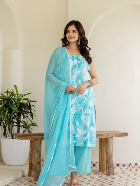 EthniFlair Floral Printed Kurta with Trousers & Dupatta