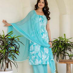 EthniFlair Floral Printed Kurta with Trousers & Dupatta