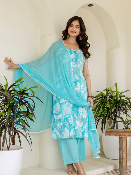 EthniFlair Floral Printed Kurta with Trousers & Dupatta