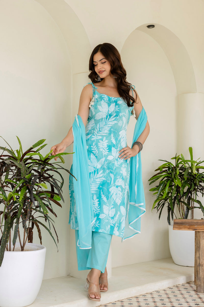 EthniFlair Floral Printed Kurta with Trousers & Dupatta