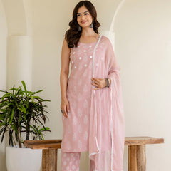 EthniFlair Floral Printed Shoulder Straps Kurta With Trousers & Dupatta