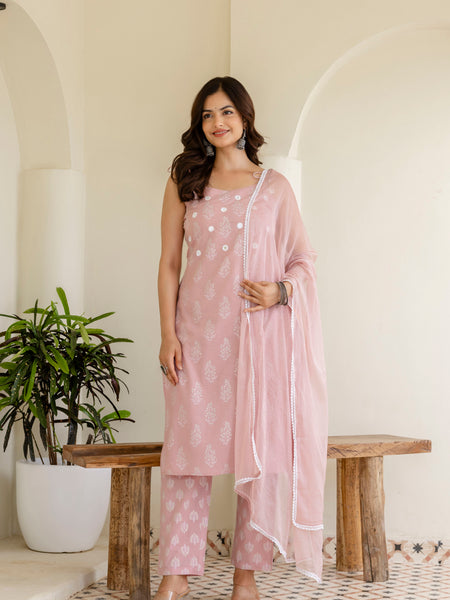 EthniFlair Floral Printed Shoulder Straps Kurta With Trousers & Dupatta