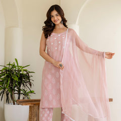 EthniFlair Floral Printed Shoulder Straps Kurta With Trousers & Dupatta