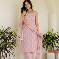 EthniFlair Floral Printed Shoulder Straps Kurta With Trousers & Dupatta