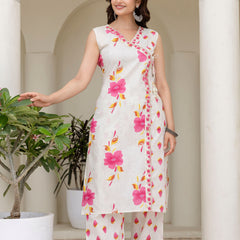 EthniFlair Floral Printed Mirror Work Straight Kurta With Trousers & Dupatta