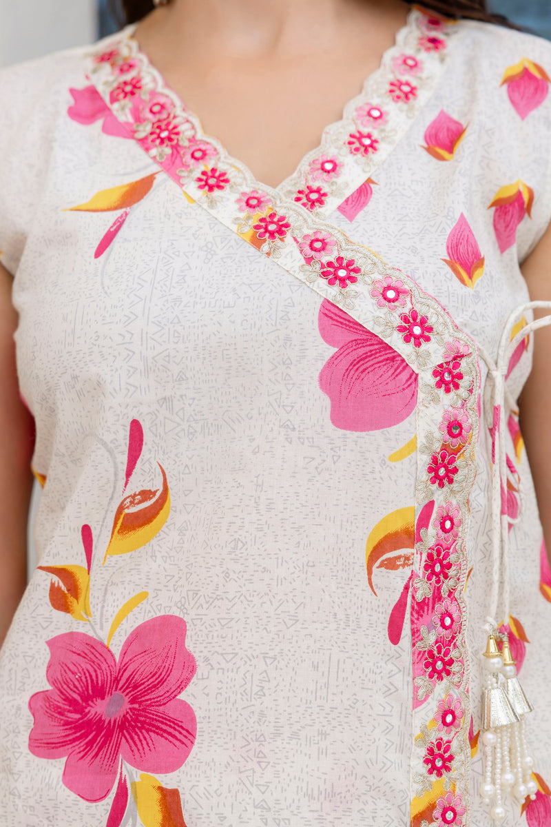 EthniFlair Floral Printed Mirror Work Straight Kurta With Trousers & Dupatta