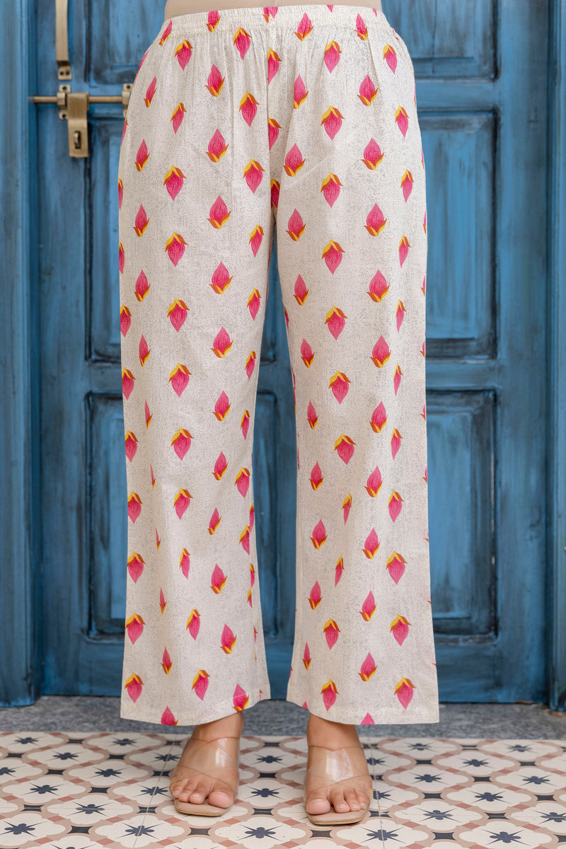 EthniFlair Floral Printed Mirror Work Straight Kurta With Trousers & Dupatta