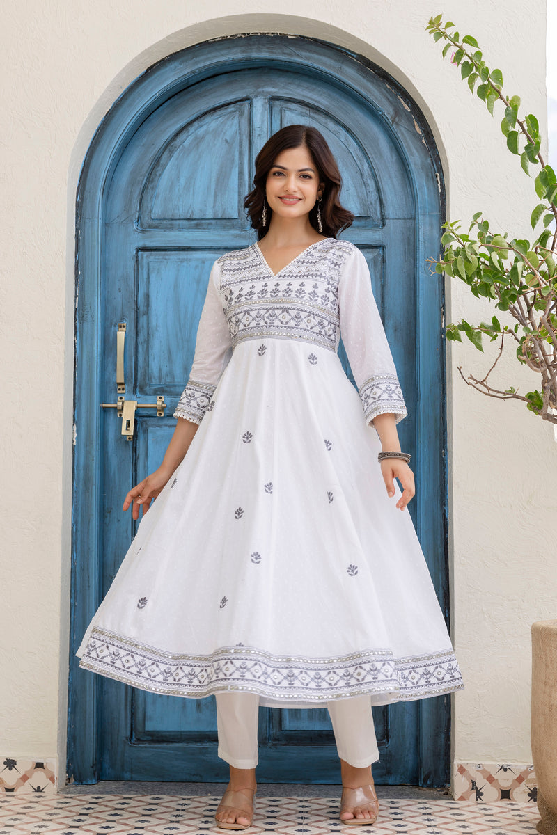 EthniFlair Floral Embroidered Kurta with Trousers & Dupatta