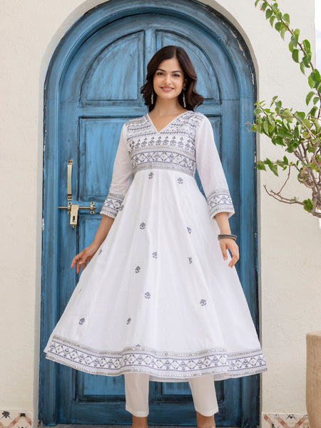 EthniFlair Floral Embroidered Kurta with Trousers & Dupatta