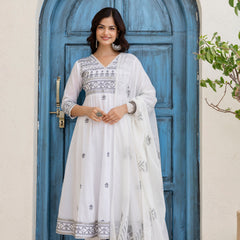 EthniFlair Floral Embroidered Kurta with Trousers & Dupatta