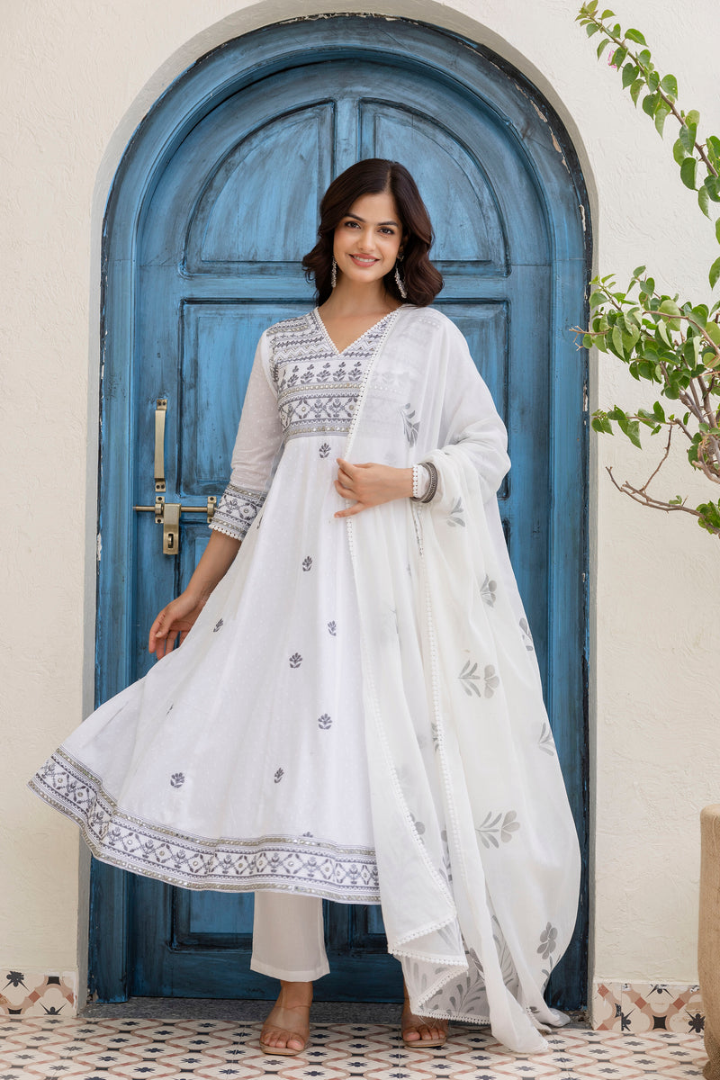 EthniFlair Floral Embroidered Kurta with Trousers & Dupatta