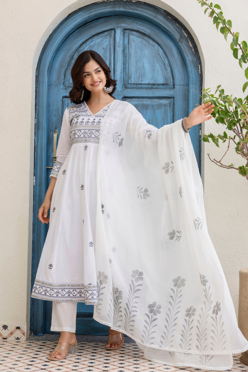 EthniFlair Floral Embroidered Kurta with Trousers & Dupatta