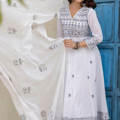 EthniFlair Floral Embroidered Kurta with Trousers & Dupatta
