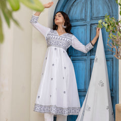 EthniFlair Floral Embroidered Kurta with Trousers & Dupatta