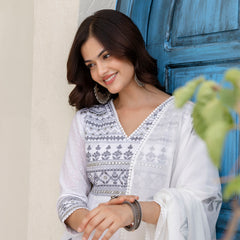 EthniFlair Floral Embroidered Kurta with Trousers & Dupatta