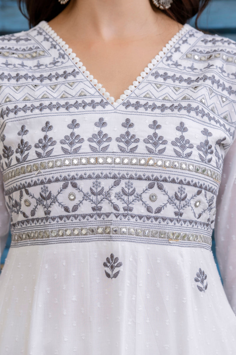 EthniFlair Floral Embroidered Kurta with Trousers & Dupatta