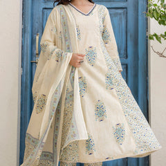 EthniFlair Floral Printed V-Neck A-Line Kurta With Trousers & Dupatta