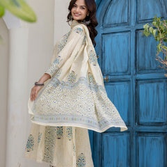 EthniFlair Floral Printed V-Neck A-Line Kurta With Trousers & Dupatta