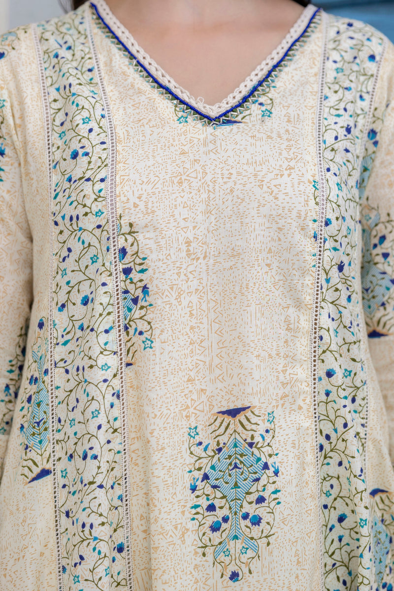 EthniFlair Floral Printed V-Neck A-Line Kurta With Trousers & Dupatta