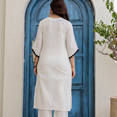 EthniFlair Woven Design Embroidered Kurta with Palazzos & Dupatta