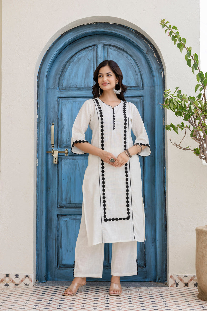 EthniFlair Woven Design Embroidered Kurta with Palazzos & Dupatta