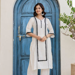 EthniFlair Woven Design Embroidered Kurta with Palazzos & Dupatta