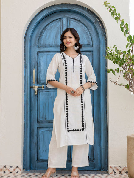 EthniFlair Woven Design Embroidered Kurta with Palazzos & Dupatta