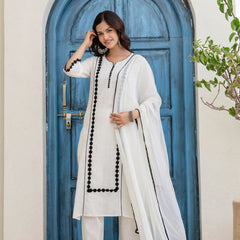 EthniFlair Woven Design Embroidered Kurta with Palazzos & Dupatta