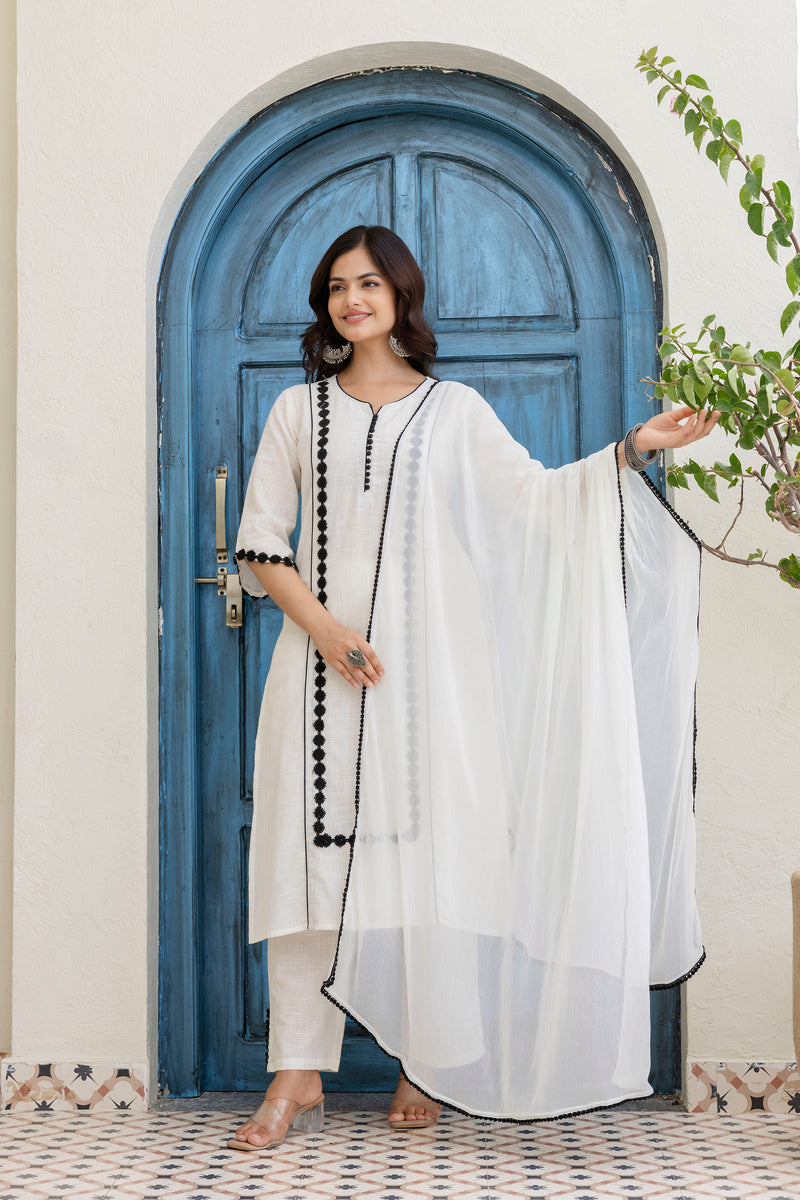 EthniFlair Woven Design Embroidered Kurta with Palazzos & Dupatta