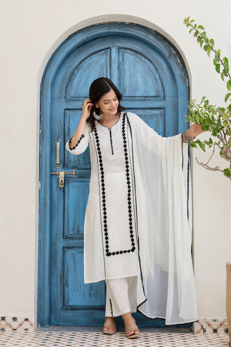 EthniFlair Woven Design Embroidered Kurta with Palazzos & Dupatta