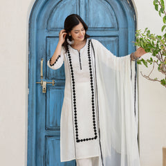 EthniFlair Woven Design Embroidered Kurta with Palazzos & Dupatta