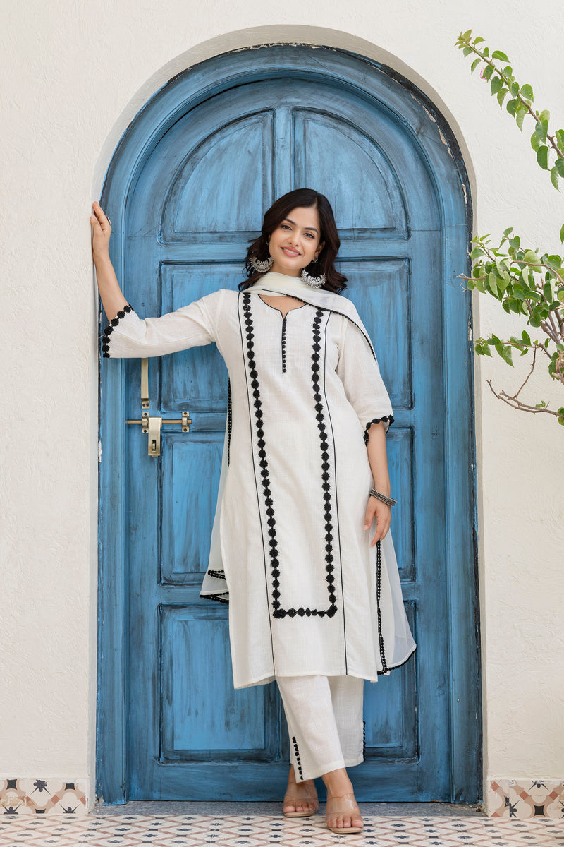 EthniFlair Woven Design Embroidered Kurta with Palazzos & Dupatta
