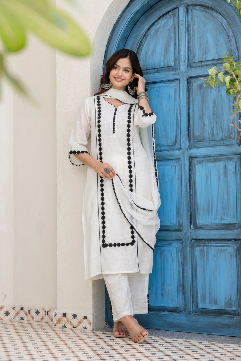 EthniFlair Woven Design Embroidered Kurta with Palazzos & Dupatta