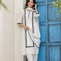 EthniFlair Woven Design Embroidered Kurta with Palazzos & Dupatta