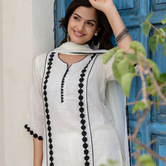 EthniFlair Woven Design Embroidered Kurta with Palazzos & Dupatta