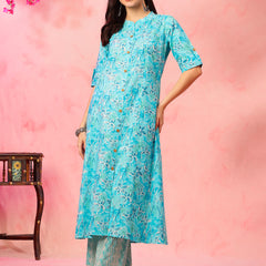 EthniFlair Floral Printed Mandarin Collar Kurta with Palazzos