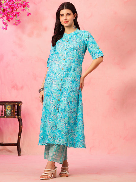 EthniFlair Floral Printed Mandarin Collar Kurta with Palazzos